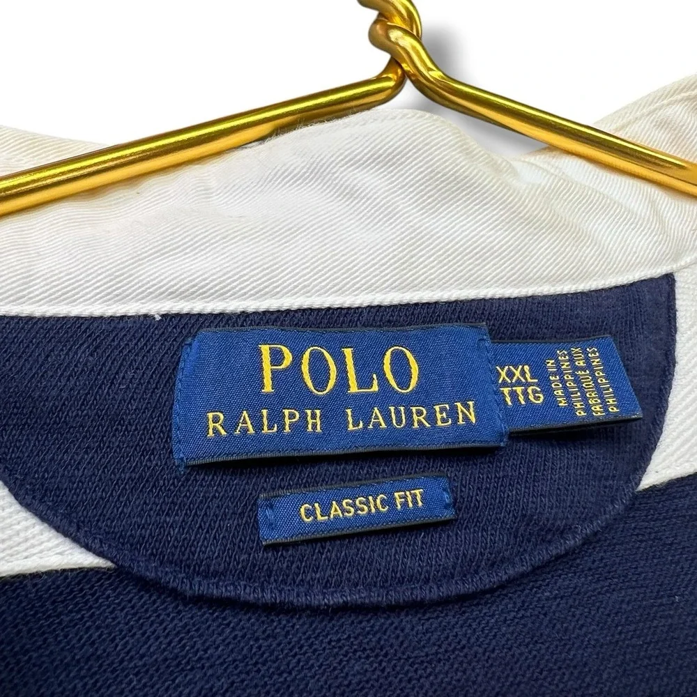 Polo Ralph Lauren RLFC Skull Bones Rugby Shirt Men's Size XXL Blue Yellow Crest
